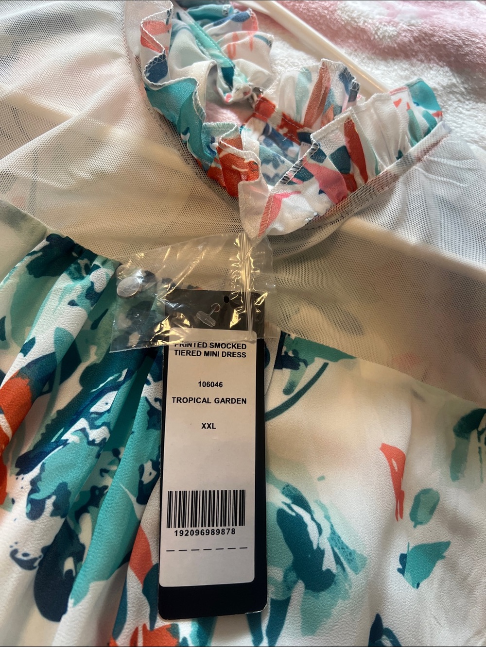 bebe White Floral Mini Dress with Teal and Coral Accents - Picture 12 of 14